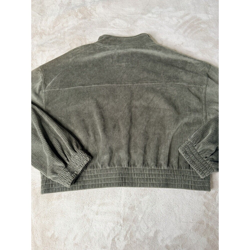 Aerie Olive Green Corduroy Cropped Jacket Full Zip Utility Pockets Size M - Picture 7 of 10